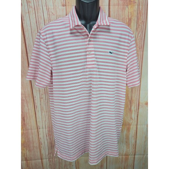 Vineyard Vines Mens Pink Striped Polo Medium - Picture 1 of 8